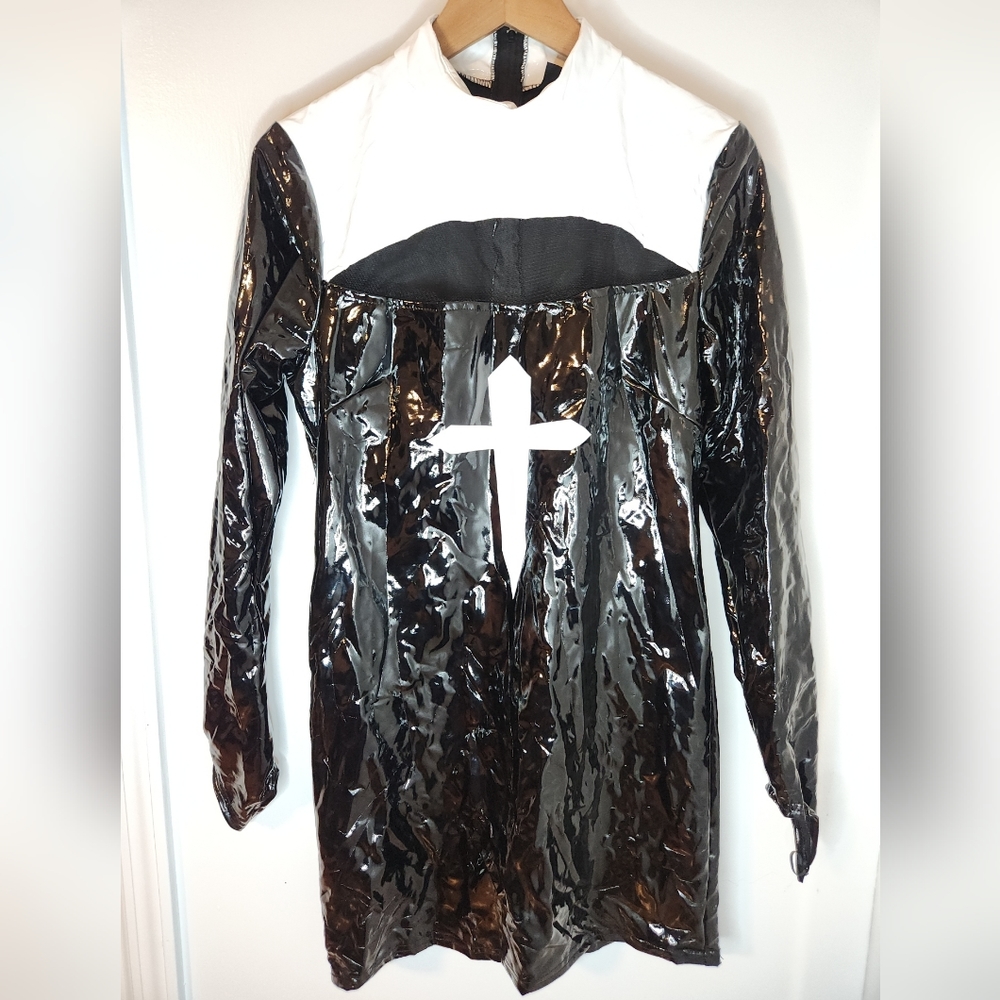 Naughty Nun Halloween Costume Faux Leather Dress Adult Large NEW